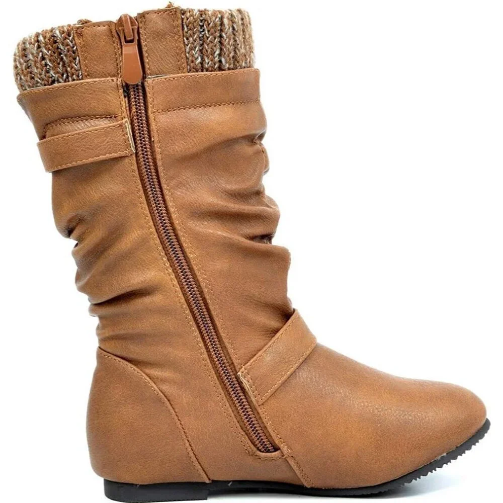 ⚡Girl's Camel Faux Fur Lined Knee High Winter Comfort Riding Boots For Toddler